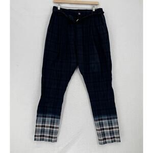 Sacai Mens Blue Plaid Brushed Cotton Belted Casual Ankle Pants Sz 3 US L